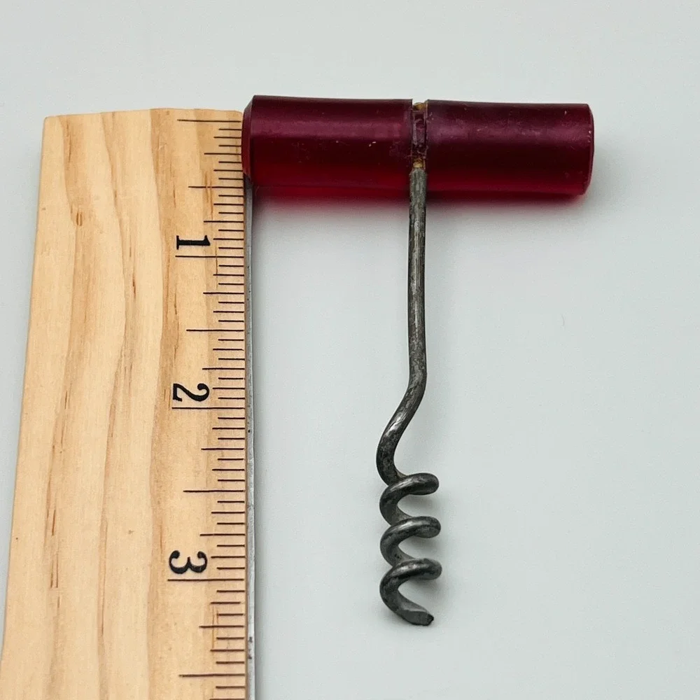 Vintage Corkscrew Bar Tool Red Acrylic Handle Metal Spiral‎ Mid Century Retro